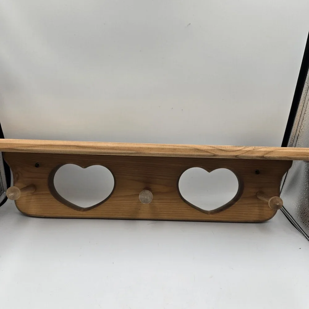 VTG Wood Double Heart Pegged Wall Shelf 24